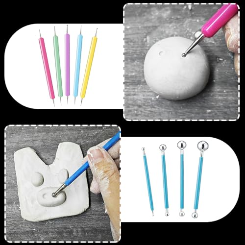 EIGTWEN 100ml Air Dry Clay Glaze and 29pcs Clay Tools Kit, Gloss Airdry Varnish Protects Pottery from Surface Wear, Pottery Tools Can be Used for Stippling, Carving, Molding(Gloss)