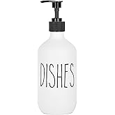 Dish Soap Dispenser 500ml Large Plastic Soap Dispenser Refillable Pump Liquid Sanitizer Bottle for Kitchen Bathroom Cute Farmhouse Style Home Decor (White Dishes)
