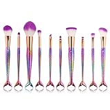 Beauty Cosmetic Tools, UPLOTER 10pcs Mermaid Makeup Brush Set Synthetic Foundation Blending Blush Eyeliner Face Powder Brush Makeup Brush Kit