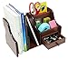 Executive Office Solutions Wooden Desk Organizer - 1 Drawer, 2 Mail/File/Paper Holders, 4 Compartments for Office Supplies and Desk Accessories Cherry/Black (EOS-WO5)