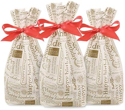 50Pcs Gold Happy Birthday Drawstring Bags Cookie Plastic Bags Party Favor Bags Dessert Bags,Gift, Wedding,Satin Package Bag