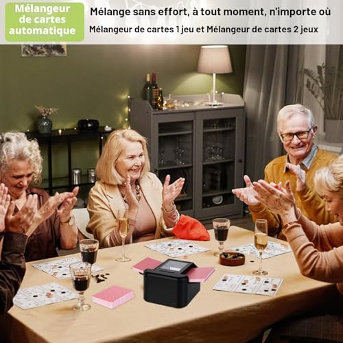 Melangeur de Carte Électronique Rechargeable, 2000mah Batterie Rechargeable Melangeur Carte, Mélangeur de Cartes à Jouer Rapide Mélangeur de Cartes à Faible Bruit pour UNO Poker Skyjo Skip-Bo