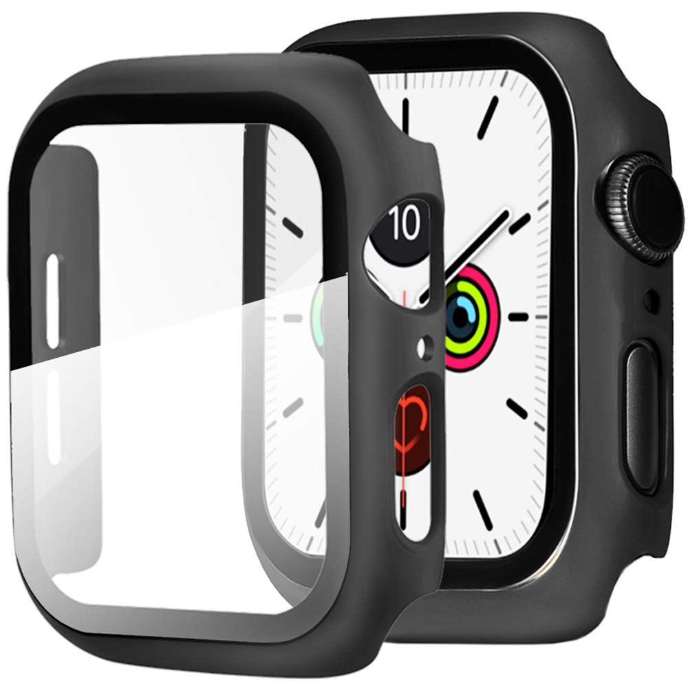 Miimall Compatible with Apple Watch Series 3/2/1 42mm Screen Protector Case, Hard PC Cover + Tempered Glass Screen Protective Film All-around Protective Bumper Case for iWatch Series 3/2/1 - Black — image 1