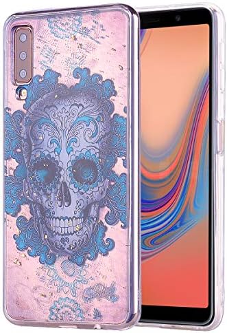 Glitter Soft TPU Case with Decorative Gold Foil for Samsung Galaxy A70,Xifanzi Galaxy A70 Back Cover Case Flexible Rubber Skin Thin Lightweight TPU Bumper Protective Shock-Absorbing Case,Skull