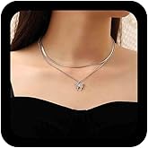 Erimberate Gothic Layered Butterfly Pendant Necklace Crystal Butterfly Choker Necklace Punk Herringbone Necklace Chain Silver Flat Snake Chain Necklace Jewelry for Women Gifts