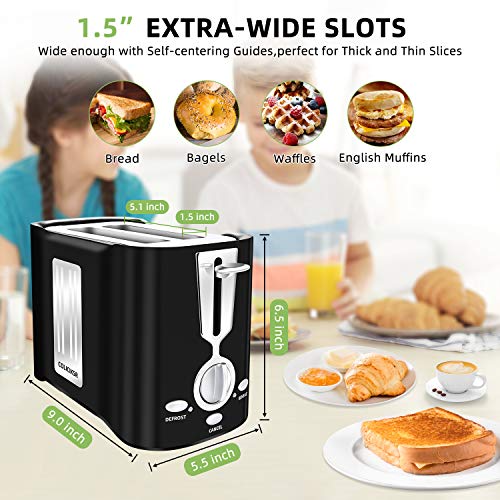 COLICIKSR Toaster 2 Slice,Toaster with 6 Bread Shade Settings and
