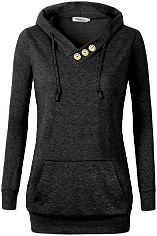 Othyroce Women's Long Sleeve Button V-Neck Pockets Sweatshirts Pullover Hoodies Charcoal Black XX-Large 
