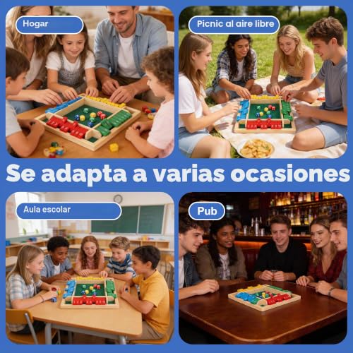 Shut The Box Wooden Dice Set, 22 x 22 x 4 cm, Folding Table Game for 4 Players, Multicolor with Numbered Strips for Bars, Parties, Families and Interactive Parent-Child Games