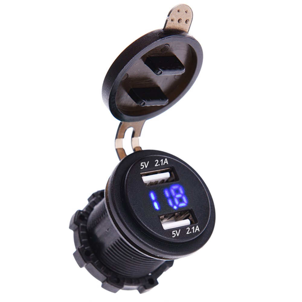 MICTUNING 4.2A Dual USB Charger Port with Blue Led Digital Display Voltmeter 12-24V Universal for Car Boat Motorcycle