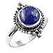 Natural Lapis Lazuli Sterling Silver Plated Ring Size 8 for Women - Sepetember Birthstone Bohemian Round Blue Gemstone Ring - Jewelry Gifts for Her