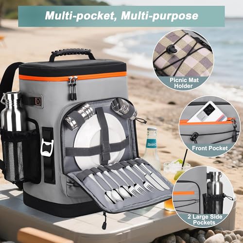 YOUNGOA Mochila Nevera Isotérmica, Mochila Termica Grande de 30 litros con Aislamiento Térmico y A Prueba de Fugas, Bolsa Picnic Impermeable para Hombre y Mujer