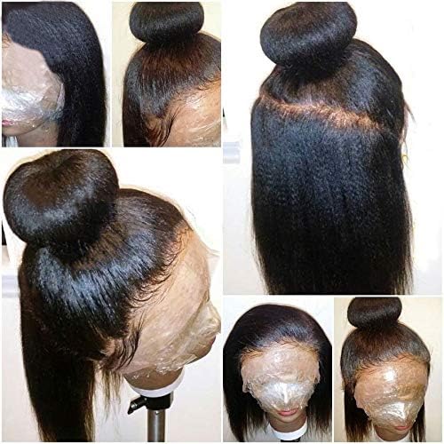 Italian Light Yaki Full Lace Wigs Human Hair for Black Women, Pre Plucked 150 Density Yaki Straight Virgin Full Lace Human Hair Wigs, Bleached Knots No Tangle No Shedding (16inch, full lace wig)