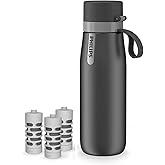 PHILIPS Water Bottle with Filter, Filter Water Bottle Stainless Steel with GoZero Everyday BPA-Free Tap Water Filter, Water Filter Bottle Keep Drink Cold 24 Hours, 3 Filters for 120 gal / 6 Months