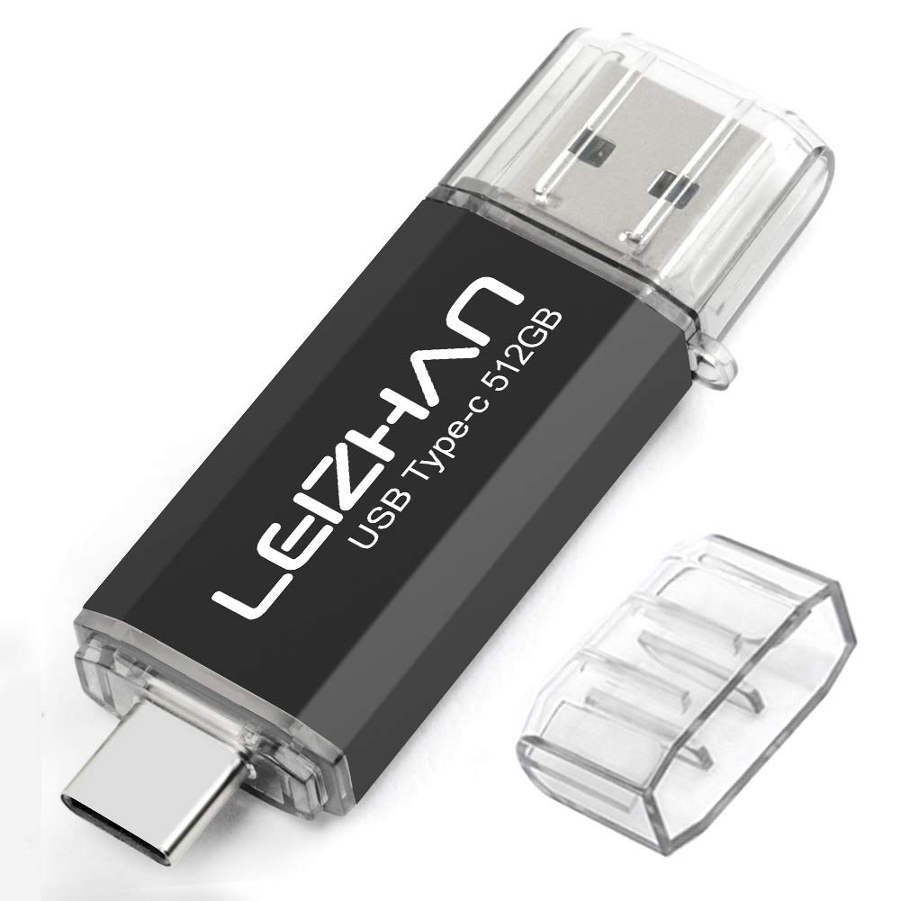 leizhan 512GB USB 3.0 Flash Drive Thumb Drives Jump Drive USB Memory Stick Type-C/USB-A 2 in 1 - Black