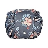 WJood Portable Fashion Drawstring Cosmetic Bag Large Capacity Waterproof Travel Makeup Pouch Magic Toiletry Bag for Womens Girls,Flower