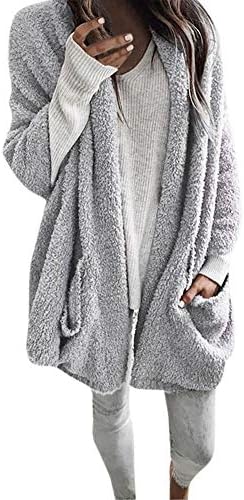 YKARITIANNA Women Open Front Long Sleeve Thicken Hooded Stitch Coat Jacket Cardigan