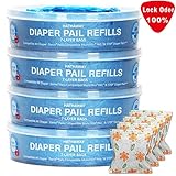 Diaper Pail Refill, 100% Lock Smelling, Compatible with Diaper Genie Pails 1120 Count Supply 4 and 6 Months (4 Pack)