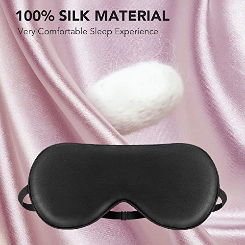 Silk Sleep Mask for Women Men Eye mask for Sleeping 100% Real Natural Pure Silk 2 Pack Black and Pink Sleep Masks with Adjustable Strap Eye Sleep Shade Cover Blocks Light Reduces Puffy for Gift