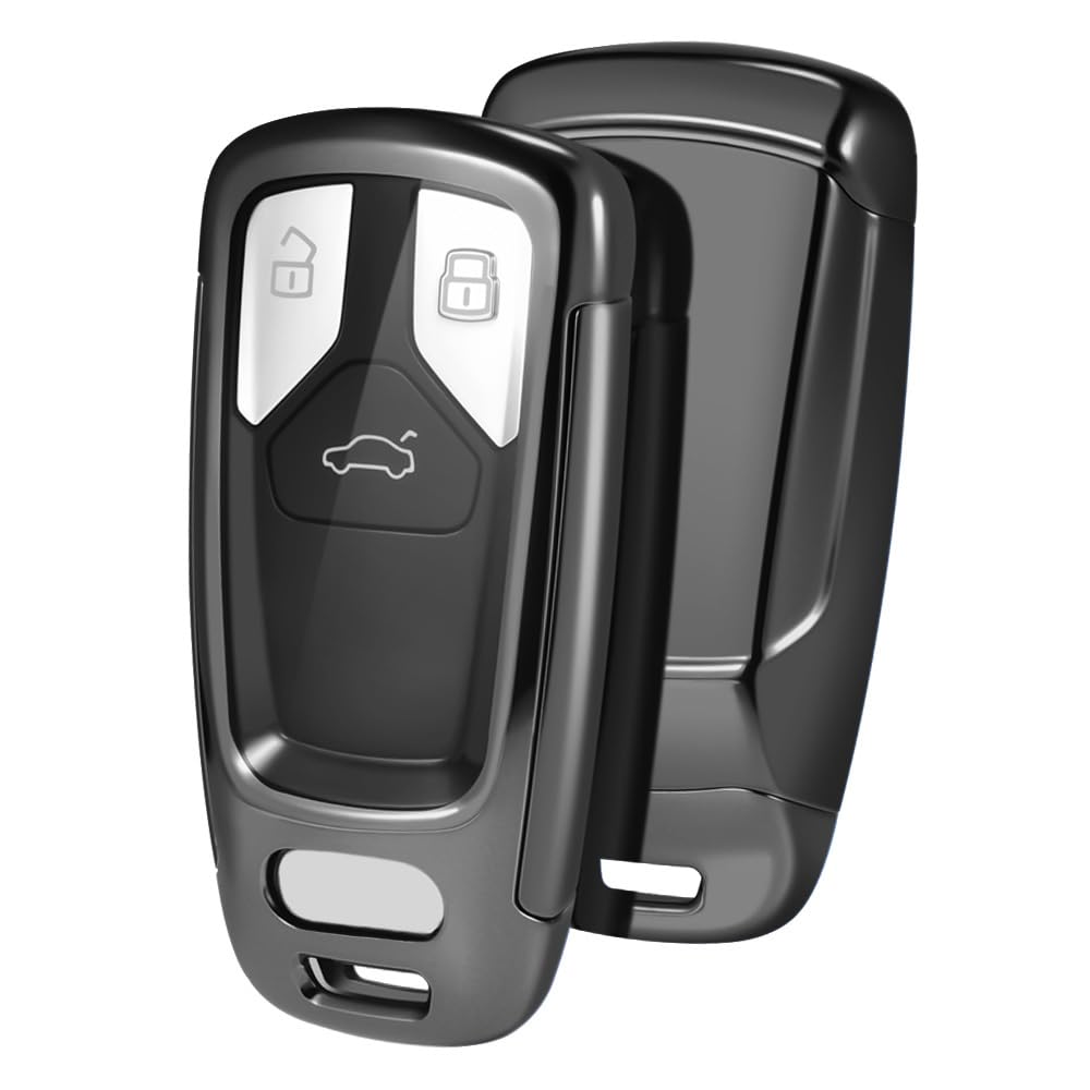 OATSBASF Car Key Cover Compatible with Audi A4L A6L A8 Q5 Q7 TTS TT Silicone TPU 3 Buttons Key Box Shell (Black)