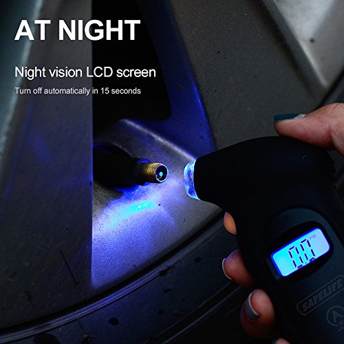SAFELIFE Digital Tire Pressure Gauge 150 PSI Digital Tire Gauge with Backlit LCD and Non-Slip Grip (Black)