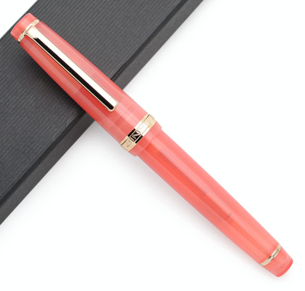 JINHAO 82 Celluloid Fountain Pen Acrylic Ink Pen with Ink Converter (Fine Nib, Gold Clip-Transparent Watermelon Red)