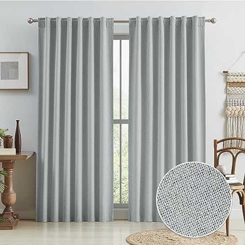 KEQIAOSUOCAI Living Room Full Shade Linen Curtain Panels, High-End Completely Blackout Drapes 96 Inches Drop for Shift Worker and Light Sleepers, Light Gray Back Tab Hook Belt, 50x96, 2 PCs