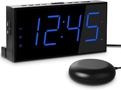 Mesqool Loud Alarm Clock with Bed Shaker Dual Alarm USB Charger Blue