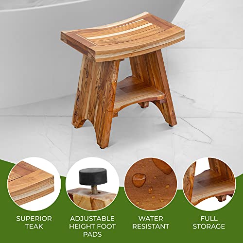 EcoDecors Serenity Shower Stool Natural Teak Wood Shower Bench with