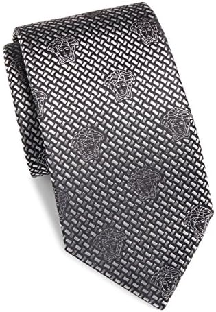 Versace Men's Medusa Textured Italian Silk Tie, OS, Grey
