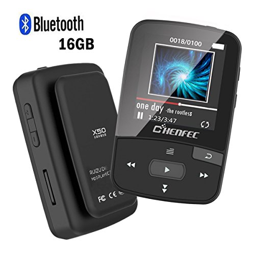 MP3 Player with Bluetooth,16GB Clip Bluetooth MP3 Player with FM Radio Voice Record Mini Size Music Player,Micro SD Card Support 64GB-Black From ChenFec