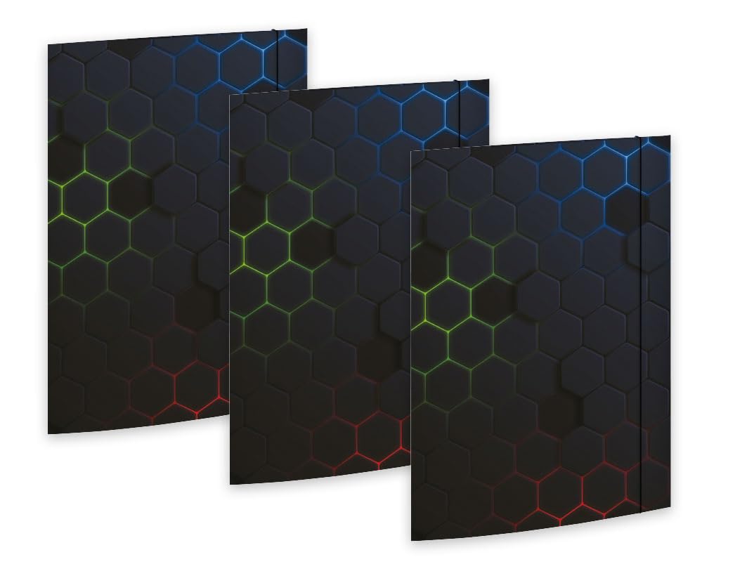 RNK 46332-3 Hexagon Portfolio Folder 240 x 330 mm Pack of 3 DIN A4 with Elastic Closure