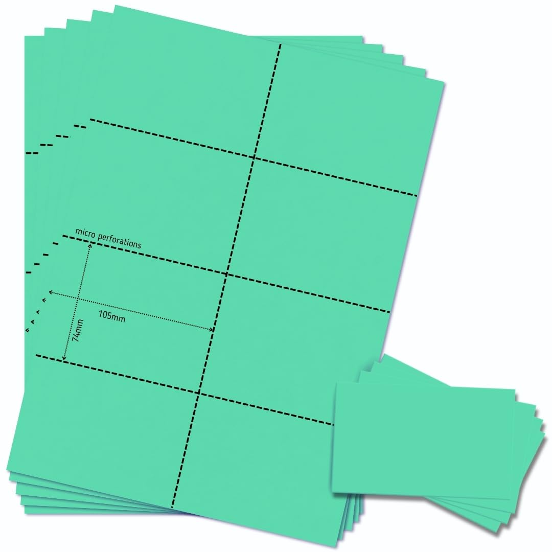 OfficeGear Green A7 Cards 8-up [55 Sheets - 440 Pack] Perforated Printable Record Index Study Refill Cards 74x105mm 2.9x4.1in - on White A4 Sheets 160gsm – Free Design Template
