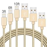 M-Better 3Pcs 3ft 6ft 10ft Nylon Braided Charging Cord, Charger Cable for iPhone 6S 6S Plus 6 SE 5S 5C 5 7 7 Plus iPad Air Mini iPod and More (Gold)