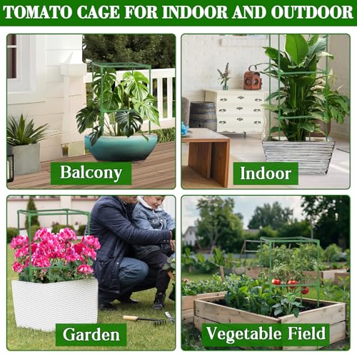 ZeeDix 4 Pack Tomato Cages for Garden 60 Inches, Heavy Duty Square Adjustable Tomato Trellis Cage Climbing Plant Support Trellis Plant Cages for Climbing Vegetables Flowers with 40Pcs Clips