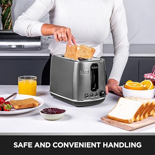 BLACK+DECKER Premium 2 Slice Stainless Steel Toaster – Defrost, Reheat, Cancel Buttons with LED | Extra Wide Dual Slots, 6-Level Browning Control, Removable Crumb Tray, 1050W Power | SSET225-B5