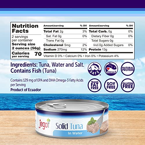 Jego Solid Tuna in Water Wild Natural Catch Tuna Keto Low Carb