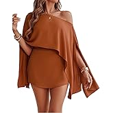 CHICME Women's 3 Piece Summer Outfits Off Shoulder Batwing Sleeve Tops with Bandeau and Skorts Sets Casual Vacation Outfit
