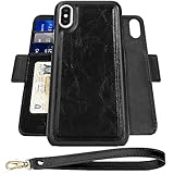 iPhone X Wallet Case, SHANSHUI Magnetic Detachable Leather Case with RFID Blocking Card Holders Compatible with Wrist Strap Packed Gift Box for iPhone 10/iPhone X(2017 Black)