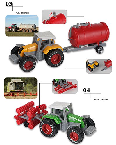 AITING Metal Die Cast Farm Tractor Cars Toys Play Vehicle Set - Disc Plow, Water Tank, Wagon, Dump Trailer - Thumbnail 2