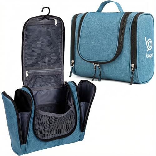 Bago Travel Hanging Toiletry Wash Bag Makeup Cosmetic Organizer - Large Waterproof Hanging Toiletry Bags for Women and Men - Travel Essentials Accessories Hanging Wash Bag (SnowBlue)