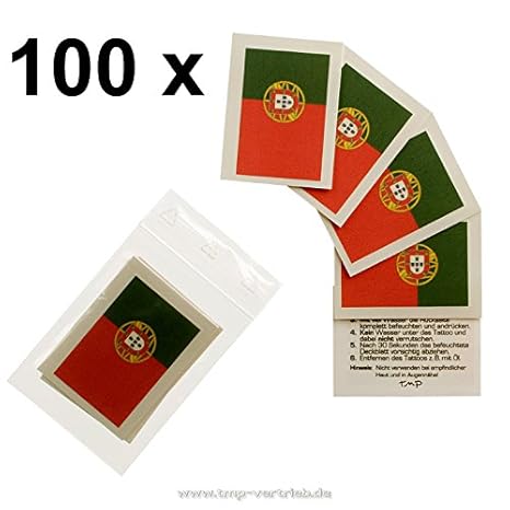 100er Portugal Tattoo Fahne Fan Set - EM Fanartikel 2016 - Portugal Flag (100)