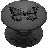 Aesthetic Black Butterfly On Gray PopSockets Adhesive PopGrip