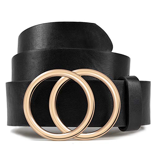 Black Belts for Women Desinger Belt for Jeans Dress Fashion Soft Faux Leather Waist Belt 1 1/4