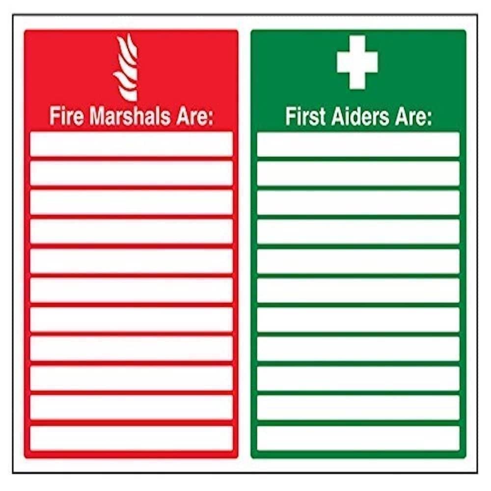 V Safety Fire Marshals/First Aiders Sign - 400mm x 300mm - Self Adhesive Vinyl — image 1