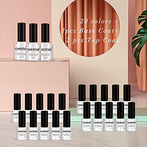 YukiStar UV Gel Nagellack Set, 23 Stück UV Nagellack, Pink Nude Lila Gel Lack Set mit Matt Top Coat UV Gel Nagellack Set für Nail Art Salon Design Maniküre Set DIY at Home mit schöne Box