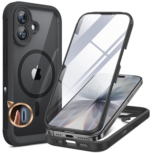 Miracase for iPhone 17 Case 6.3'', Full-Body Bumper Military Grade Drop Protection Outdoor Phone case with Built-in Glass Screen &Camera Control,Easy Installation,No Gap,Compatible with MagSafe,Black