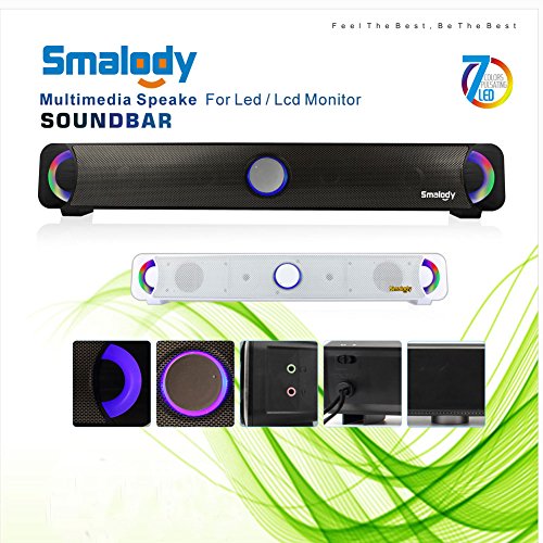 Smalody Led Multimedia Speaker Soundbar HiFi Sound Box Subwoofer Stereo PC Speakers for Laptop Computer PC Desktop Notebook Smartphones (Black) - Thumbnail 5