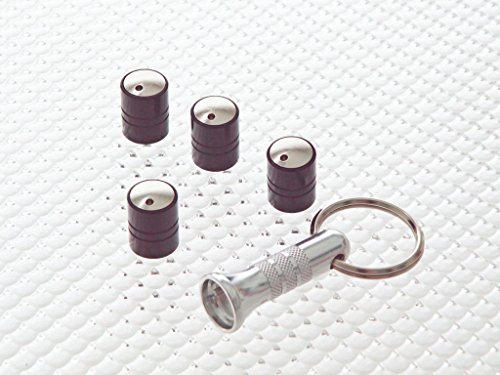 Richbrook 'Spinning' Anti-Theft Lockable Aluminium Tire Valve Stem Caps (Pack of 4 + Lock) (Black)