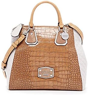 Guess Clarksville Retro Satchel Crossbody Shoulder Bag Purse Handbag, Cognac/Multi