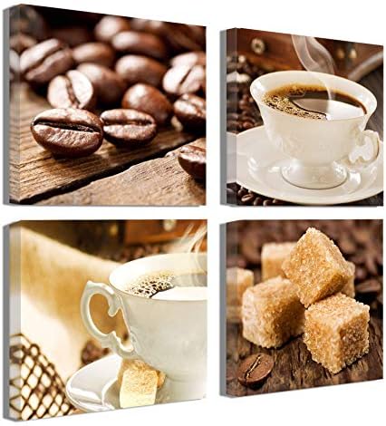 Kitchen Decorations theme Sets Coffee Decor Wall Coffee Bean Cup Pictures Canvas Prints Kitchen Art Dining Room Wall Decor Framed Wall Art for Kitchen Contemporary Coffee Art Wall Decorations 14x14"
